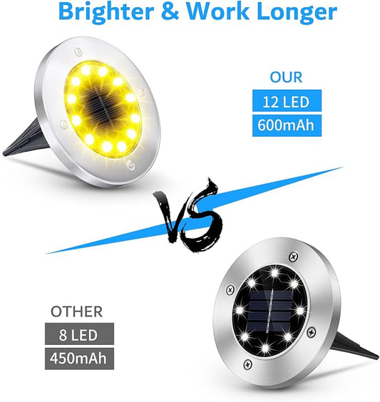 Biling Solar Ground Lights Outdoor 12 Packs, Bright 12 LEDs Solar Lights Outdoor Waterproof for Yard Walkway Garden Driveway (Warm White)
