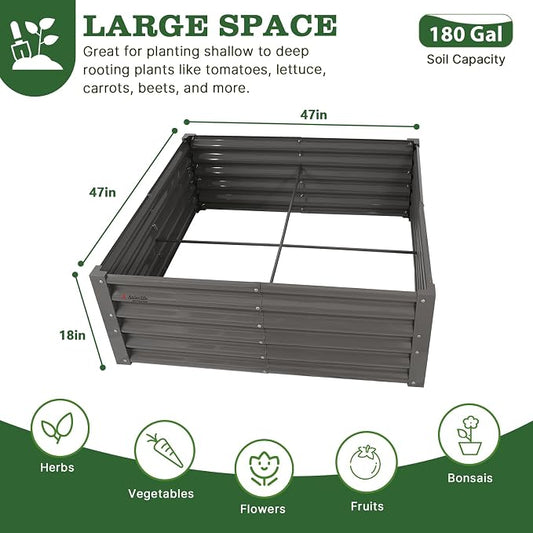 A ANLEOLIFE 4X4X1.5 ft Galvanized Raised Garden Beds Outdoor, Square Metal Planter Box for Planting Vegetables Flowers Herb, Anti-Rust & Easy-Setup, Quartz Grey