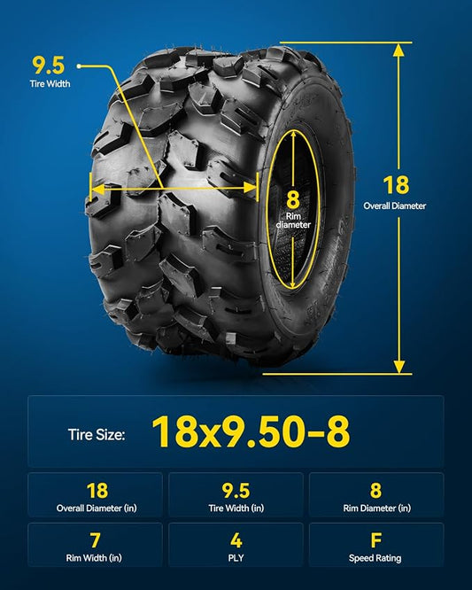 PHILTOP 18x9.5-8 ATV UTV Tires, 4-Ply Super Mud 18x9.5-8 ATV All-Terrain Tires for Riding Mowers, Golf Carts, Off-Road,2 Pcs,Tubeless (Z-124)