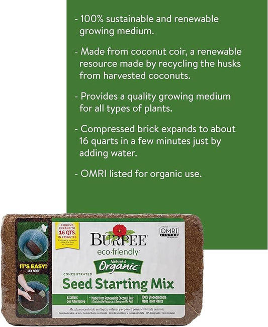 Mosser Lee ML0003 SucSeed® Premium Seed Starter 244 Cubic inch (4L) & Burpee Organic Coconut Coir Concentrated Seed Starting Mix, 16 Quart