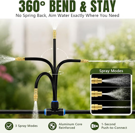Adjustable Drip Irrigation Nozzles Tee, 20 Pack 8" 360° Bendable Garden Watering Sprayers for 1/4" Tubing, Micro Spray Emitters for Plants, Flower Beds, Greenhouse