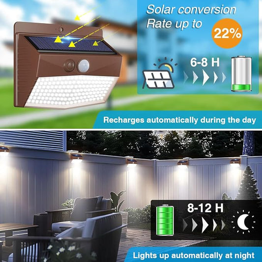 Peasur 16 Packs Solar Outdoor Lights Motion Sensor Solar Security Light Waterproof with 3 Lighting Modes Solar Powered Wall Lights Outside for Garden Fence Yard, Brown