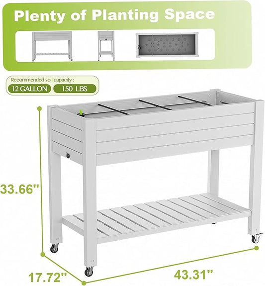 Elevated Raised Garden Bed with Wheels,Outdoor Large Resin Patio Planter Box Stand Divisible with Drain Plug,Water Monitor for Plants Vegetables Flowers Fruits(Ashen)
