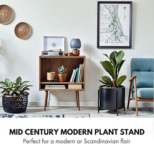 Fox & Fern Bamboo Plant Stand — 14.9 Inch Fixed Size Wooden Mid Century Planter Stand for Indoor Planters (Not Included); Extra Large Flower Pot Holder for Indoor Big Pots; Plug In Design; Dark Bamboo