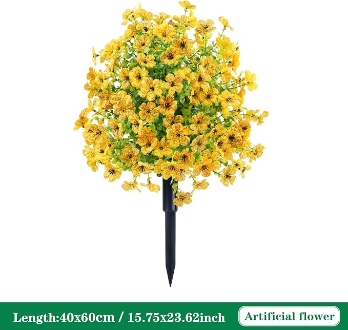 24 Inch Artificial Flower Stake Outdoor Decor - Multi-Color Garden Stakes for Yard & Lawn, No Fade Heavy Duty Plastic, All Season Decoration (Yellow)