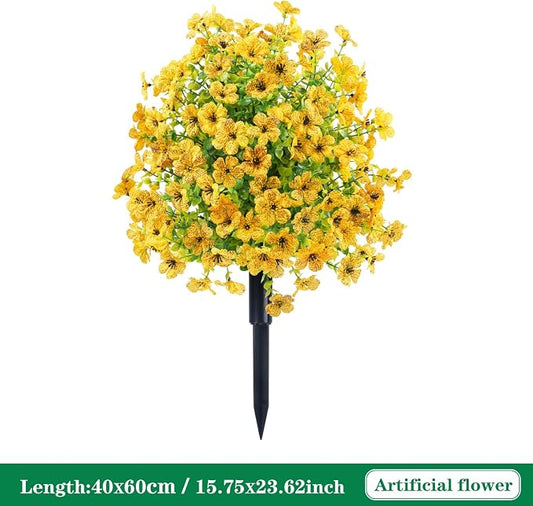 24 Inch Artificial Flower Stake Outdoor Decor - Multi-Color Garden Stakes for Yard & Lawn, No Fade Heavy Duty Plastic, All Season Decoration (Yellow)