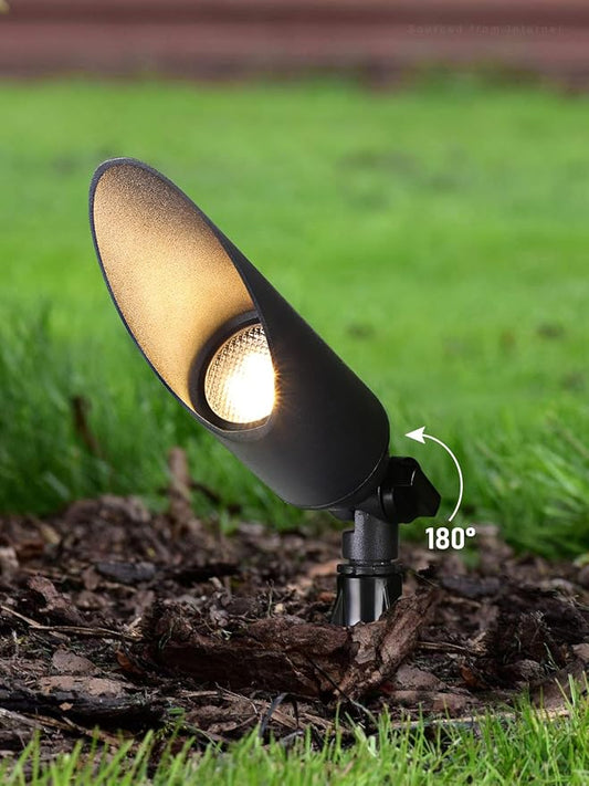 LEONLITE 9 Inch Low Voltage Landscape Spotlight, 12V LED Outdoor Landscape Lighting, with 7W 3000K MR16 Bulbs, Max 50W GU5.3 Base, Die-Cast Aluminum Uplighting for Garden Tree Yard, Black, Pack of 4