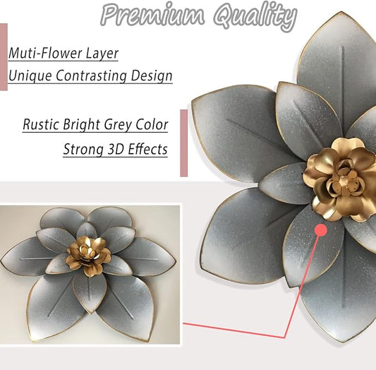 Metal Flower Wall Art Decor, 10“ Rustic Modern Floral Sculpture, Distressed Iron Wall Hanging Home Decoration Accent Artworks for Indoor Kitchen Bedroom Living Room Office Outdoor Garden Patio | Distressed Iron Wall Hanging,Home Decoration Accent Artwo...