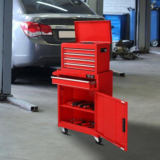 TUFFIOM 5-Drawer Rolling Tool Chest, Tool Storage Cabinet w/Drawers, Lockable Wheels, Detachable Top & Adjustable Shelf, Mechanic Tool Organizer Box for Garage, Workshop, Warehouse & Repair Shop
