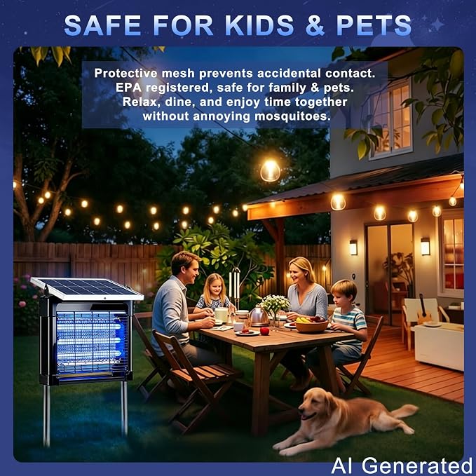 Solar Bug Zapper Outdoor (Black, 15.5in Diagonal)