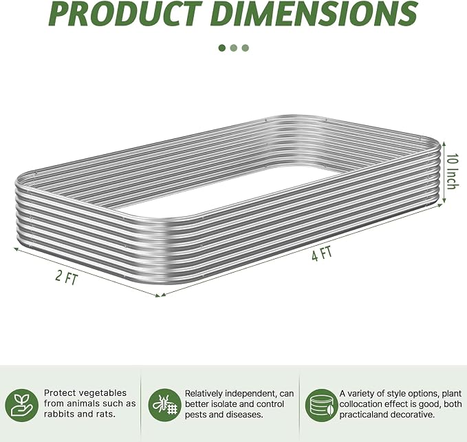3 Pack Corrugated Galvanized Steel Raised Garden Bed Outdoor, Metal Above Ground Garden Bed for Vegetables and Flowers, Raised Beds for Gardening-4x2FT