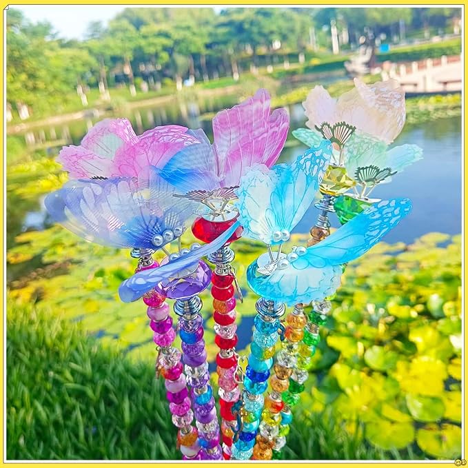 200Pcs DIY Butterfly Garden Stakes Kit - Fairy Wand Garden Stake Beads Kits, Fairy Garden Accessories Kit for Outdoor, Beadable Items (Butterfly)