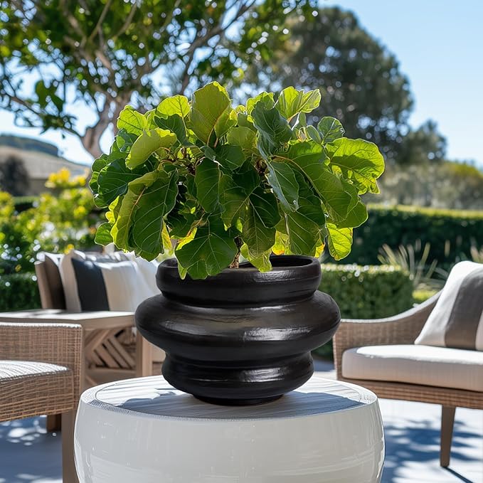 Ceramic Pots for Plants 10.6 Inch - Bonsai Flower Pots for Indoor Plants with Drainage Hole, Decorative Outdoor Pot for Plant, Gift for Men Women, Black