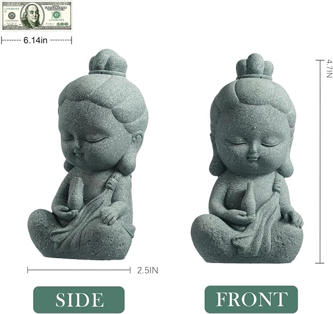 FENGSHUI-CAISHEN Small Guan Yin Statue - Handmade Stone for Meditating Zen Fish Aquarium Tank Desktop Decor, Baby Quan Yin Figurine, Kwan Yin