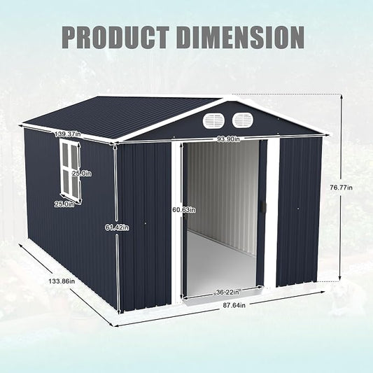 KEIKI 8x12 FT Outdoor Storage Shed, Heavy-Duty Metal Shed with Lockable Doors & Air Vents, Weather-Resistant Garden Tool Storage for Backyard Patio, Dark Gray