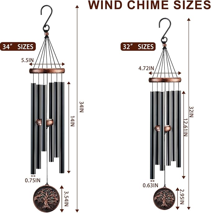 Wind Chimes for Outside, Vintage Tree of Life Deep Tone Wind Chime Outdoor Clearance, Memorial/Festivals/Birthday Gift for Mom Dad Women Grandma, Garden Porch Patio Decor (34" Tree of Life)