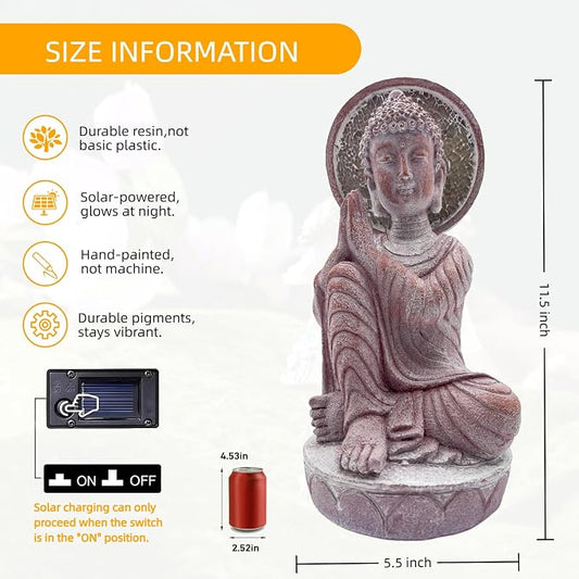 Buddha Statue Outdoor, 11.5in,Solar Buddha,Buddha Statue,Garden Buddha Statue Outdoor,Buddha Decor,Zen Garden Decor Outdoor,Garden Statue Deals Buddha 003