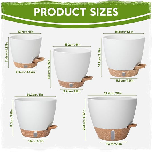 Self-Watering Pots for Indoor Plants with Visible Water Window,5/6/6.5/8/10 Inch Outdoor Flower Pots with Drainage Holes & Reservoir for Patio, Home Decor (White)