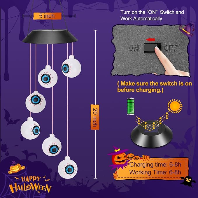Winzwon Halloween Decorations Outside Solar Outdoor Lights Waterproof Eyeballs Wind Chimes for Party Yard Porch Patio Home Window Indoors Hanging Mobile Decor | Waterproof Eyeballs Decor Wind Chimes for Party Yard Porch Patio Home Window Indoors Hangin...
