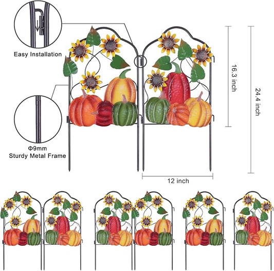 hogardeck Fall Decorations for Home Outdoor, Set of 2 Metal Fence Decorative Garden Stakes with Pumpkin Sunflower for for Fall Decor, Metal Yard Signs for Garden Lawn Patio Thanksgiving Decorations