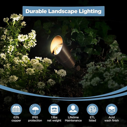 Gardencoin Solid Brass Outdoor Landscape Spotlights, 12V LED Low Voltage Landscape Lights for Garden and Yard, Bronze Heavy Duty Up Lighting Fixture Without MR16 Bulb, 12 Pack