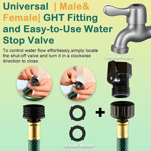 Lightweight Flexible PVC Garden Hose - 20FT Leakproof Water Hoses with Shut Off Valve and 3/4 Inch GHT Fittings for Small Yard and Outdoor Cleaning