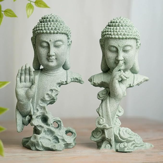 livelyfish Meditating Buddha Statue Zen Garden Statues Sandstone Thinker Buddha Sculpture Figurine for Fish Tank Aquarium Home Decorations, Gift (A)