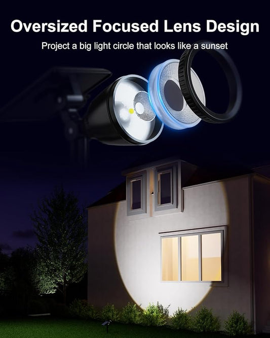 Solar Powered Sunset Spotlight Outdoor Waterproof Spot LED Accent Landscape Uplight for Outside Trees, House Flag, Sculptures, Patio, Wall, Yard and Garden, Independently Adjustable Light & Panel