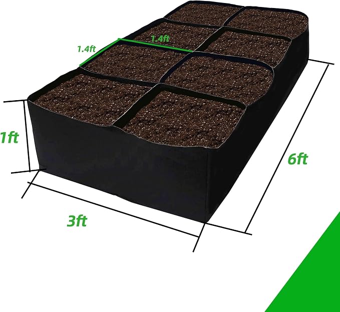 CJGQ Fabric Raised Garden Bed, 2Pack 8 Grids Plant Grow Bags, 3x6FT Breathable Planter Raised Beds for Growing Vegetables Potatoes Flowers, Rectangle Planting Container for Outdoor Gardening