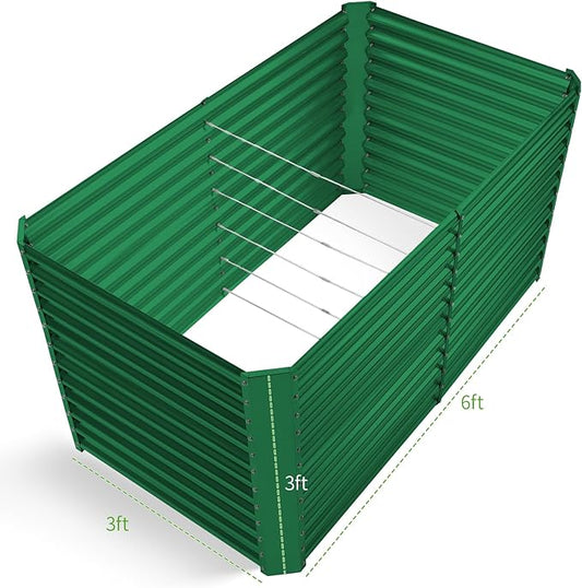 Land Guard 6x3x3ft Rectangular Galvanized Raised Garden Beds, Large-Capacity Metal Planter Box Outdoor, Durable Deep Raised Garden Bed 3ft Tall, Raised Beds for Gardening Vegetables, Forest Green