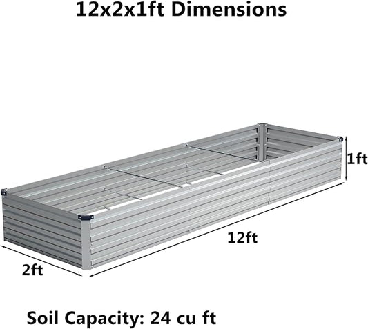zunatu 12x2x1 ft(2 Pack) Galvanized Raised Garden Bed,Outdoor Planter Box Metal Patio Kit Planting Bed for Vegetables Flowers and Succulents,Silver
