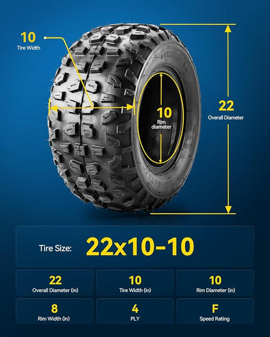 PHILTOP ATV UTV All-Terrain Tires 22x10-10, 4-Ply Super Mud 22x10-10 ATV Tires for Riding Mowers, Golf Carts, Set of 2 (Z-183)