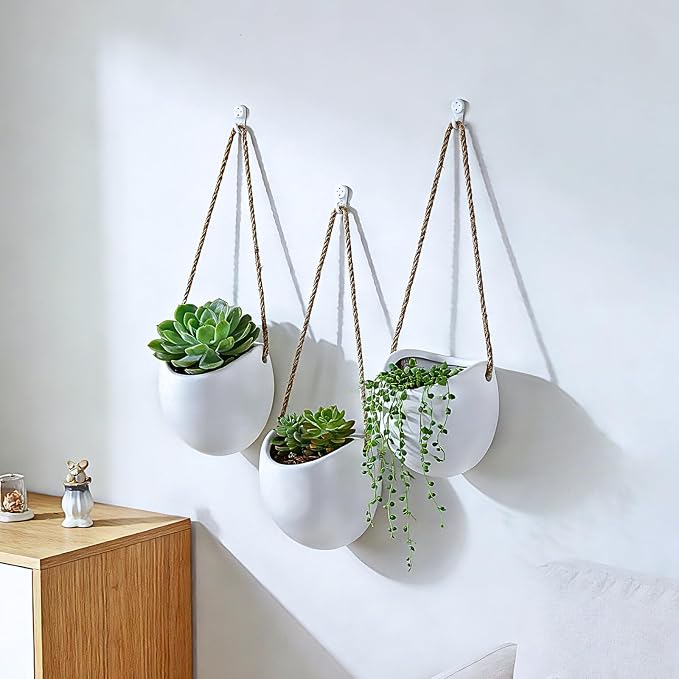 Set of 3 Ceramic Wall Planters Decor Small Hanging Vases Lovely Flower Pots | Wall Decor for Home, Entryway, Hallway, Deck, Bathroom, Living Room, Dining Room, Garden, Farmhouse, Restaurants, Office, etc
