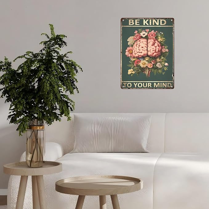 Be Kindto Your Mind Vintage Metal Tin Sign Boho Decor Hippie Wall Art Room Office Room Plant Decorfor Lady Woman 12 * 16inch