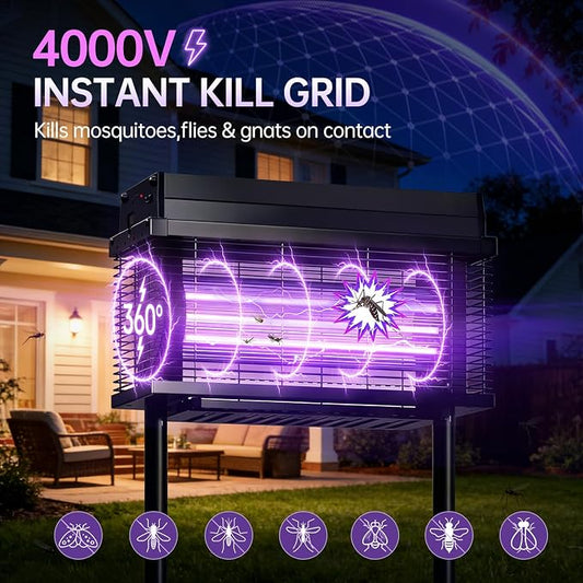 Solar Bug Zapper Outdoor, Purple UV Mosquito Zapper with Smart Rain Off Rechargeable Mosquito Killer Lamp, Wireless Solar Powered Fly Trap for Yard Patio RV (Black)