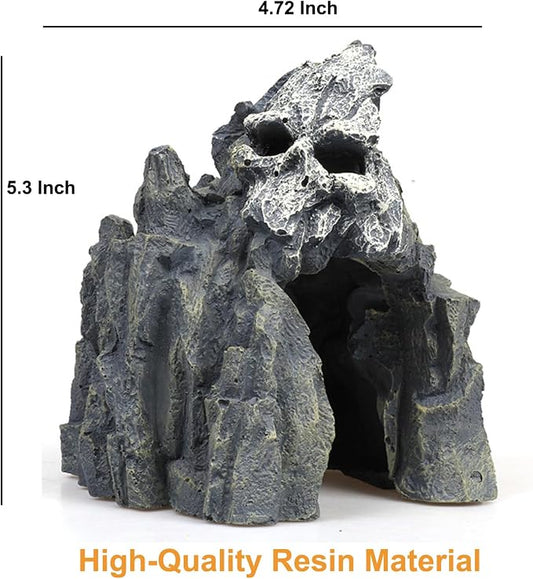 Fish Tank Decorations, Large Aquarium Decor Accessories with Skull Rock Mountain Cave, Bearded Dragon Hideout, Reptile & Amphibian Habitat Hideouts (Dark Gray Mountain)