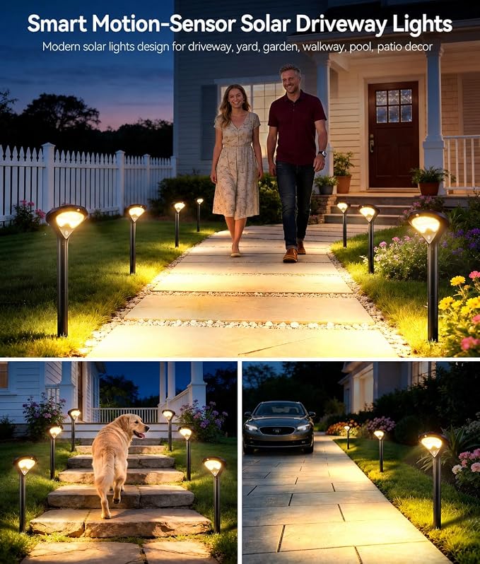 ELECLINK Solar Pathway Lights Outdoor with Motion Sensor, 6 Pack Security Solar Garden Lights, 400LM Bright LEDs, Upgraded Glass Panel, 3 Modes Waterproof Path Lights for Yard Patio Walkway Driveway