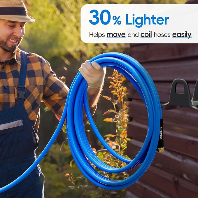 SPECILITE Hot/Cold Garden Water Hose 200 ftx 3/4 in, -50℉ To 190℉, Heavy Duty, Flexible, Burst 605 Psi, Lightweight, Upgraded Rubber Pipe with 3/4" Brass Fittings For Backyard, Outdoor, Farm, Blue