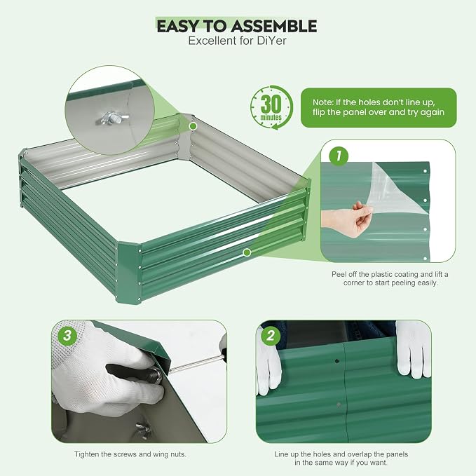 2 Pcs 4x4x1ft Galvanized Raised Garden Bed Outdoor, Metal Planter Boxes with Easy Assembly, Planter Raised Beds for Gardening, Flower, Plants, Vegetable, Herb - LotusGreen