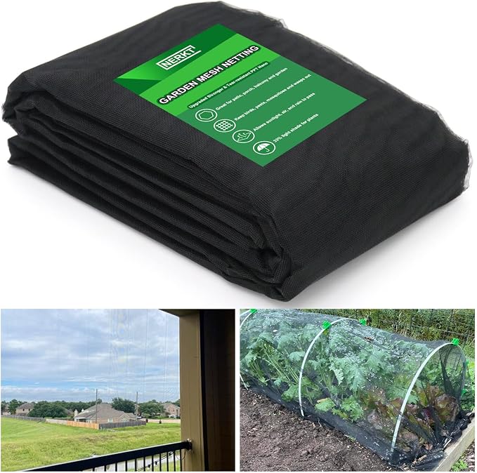 Mosquito Net Stronger PP Nanocomposite Garden Netting - 10 x 33ft Clear View Bird Insect Bug Barrier Mesh Screen for Patio Porch Balcony Apartments Raised Beds Protection, Black 33% Shade Rate