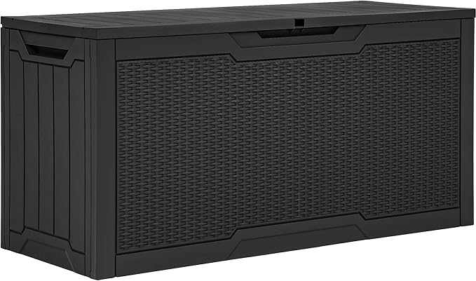 YITAHOME 80 Gallon Resin Deck Box | Weather Resistant Outdoor Rattan Storage Box, Lockable Indoor Outdoor Storage for Supplies and Essentials, Black