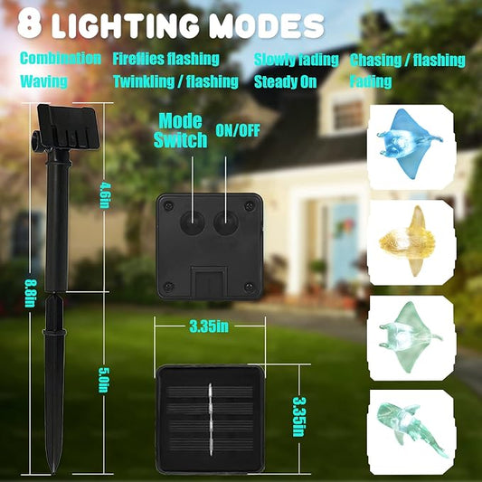 Nautical Solar Lights for Outside Sea Fish Outdoor Garden Decor Marine Fairy Garden Light Waterproof Whale Shark Mola Manta Ocean Solar Outdoor Decorative String Lights 14ft 40LED Patio Yard Decor