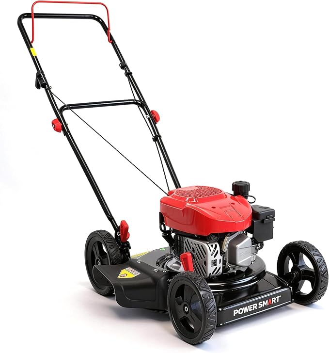 PowerSmart 18-inch 144cc Gas Lawn Mower, Push Mower with Side-Discharge | 144cc 4-stroke OHV engine, 5-Position Height Adjustment