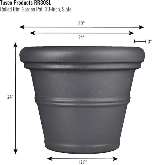Tusco Products Rolled Rim Garden Planter, 30-inch, Slate