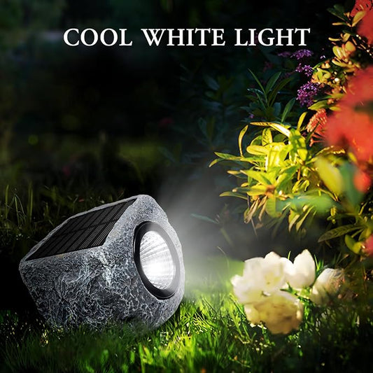 Solar Rock Lights Outdoor 2 Pack, Bright Solar Spotlights Outdoor Waterproof, Wireless LED Rock Lights, Auto On/Off Landscape Spotlights Walkway Solar Lights for Outside Yard Patio Pathway Flowerbed