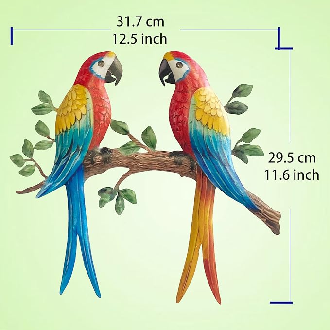 Limygus Colorful Hand-Painted Tropical Macaw Parrot Metal Wall Decor, Indoor Outdoor Hanging Ornament for Yard Patio Fence