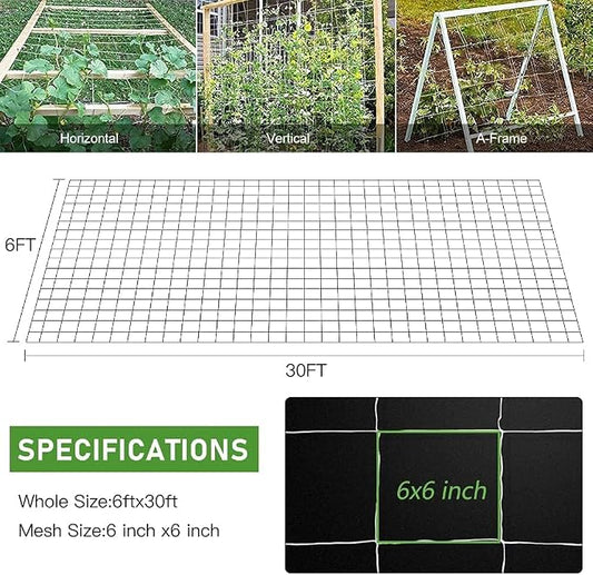 Trellis Netting, CANAGROW Heavy-Duty Garden Plant Trellis Netting for Climbing Plants, Outdoor Indoor Grow Net for Beans Tomatoes Peas Pumpkin Flowers, 𝟔 𝐱 𝟑𝟎𝐟𝐭, 𝐏𝐚𝐜𝐤 of 4