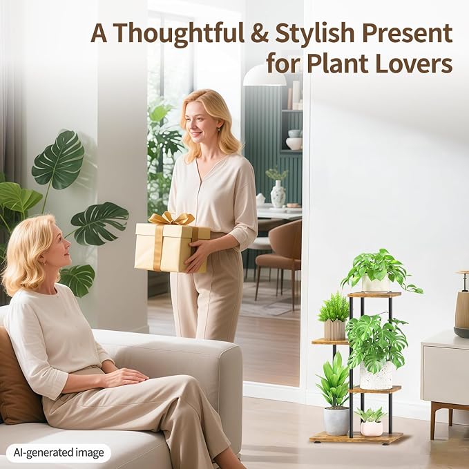 LASZOLA Black 3 Tiered Wood Plant Stand Indoor for Larger Heavy Duty Planter, Sturdy Multi Level Vertical Flowers Racks for Narrow Inside Floor, Decorate Shelving for Hold House Tree, Space Saving