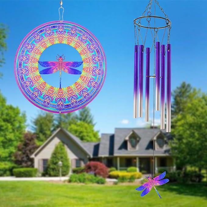 Wind Chimes with Dragonfly Wind Spinner, Gifts for Men, Women, Retirement, Teacher, Parents - Outdoor Hanging Decor Clearance for Garden, Patio, Backyard Or Porch