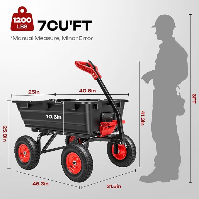 Garden Dump Cart Wagon with Hitch | 13" All Terrain Pneumatic Tires,DIY Expansion over 1200LBS Capacity,2-in-1 handle,Tow behind lawn mower, tractor or ATV
